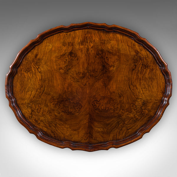 Antique Oval Side Table, English, Burr Walnut, Lamp, Wine, Pie Crust, Edwardian