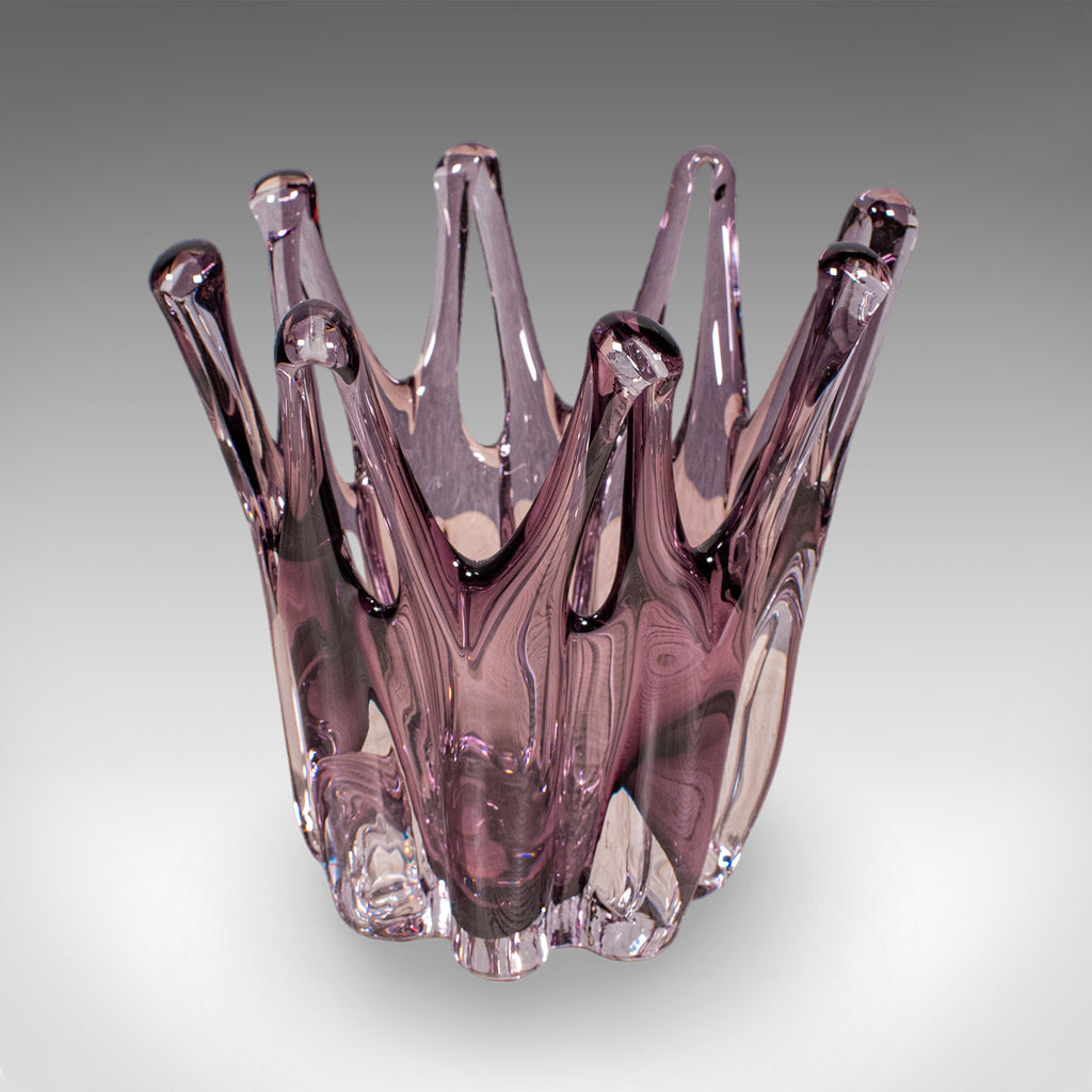 Vintage Starburst Display Bowl, Czech, Bohemia Art Glass Fruit Dish, Mid Century