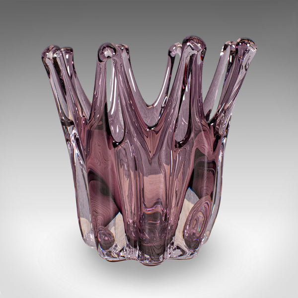 Vintage Starburst Display Bowl, Czech, Bohemia Art Glass Fruit Dish, Mid Century