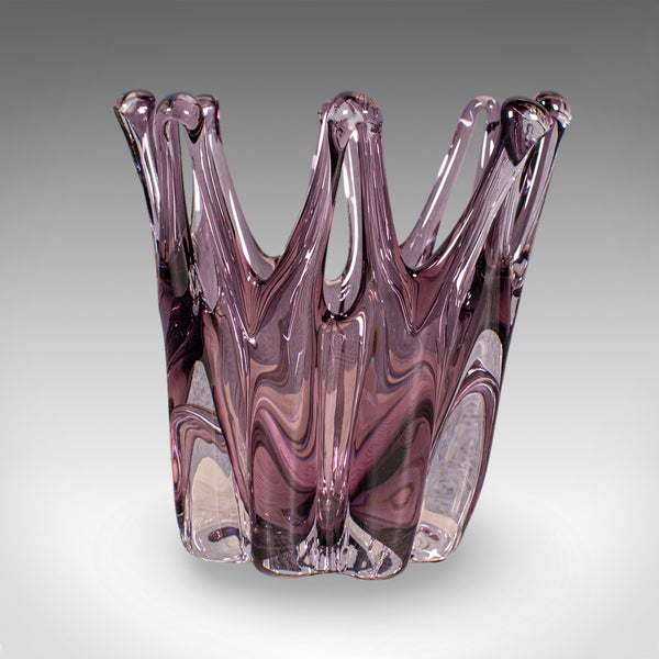 Vintage Starburst Display Bowl, Czech, Bohemia Art Glass Fruit Dish, Mid Century