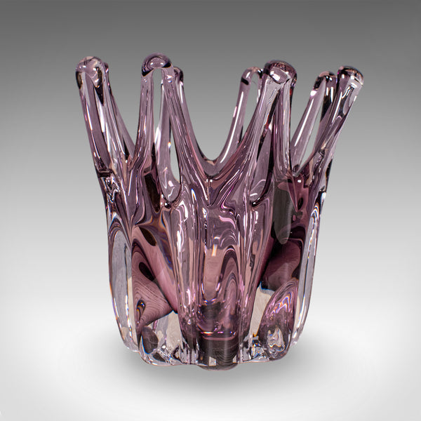 Vintage Starburst Display Bowl, Czech, Bohemia Art Glass Fruit Dish, Mid Century