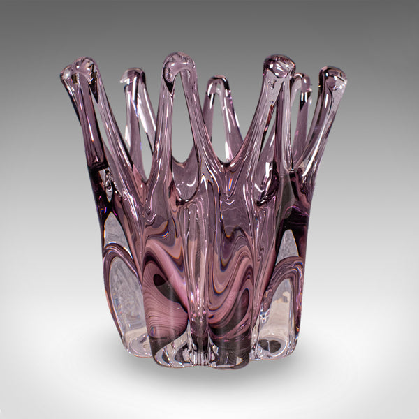 Vintage Starburst Display Bowl, Czech, Bohemia Art Glass Fruit Dish, Mid Century