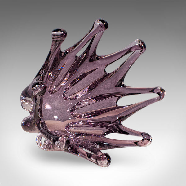 Vintage Starburst Display Bowl, Czech, Bohemia Art Glass Fruit Dish, Mid Century