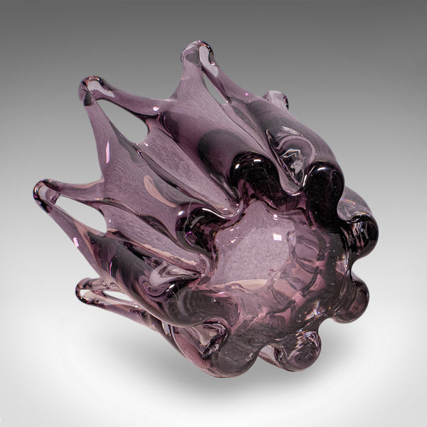 Vintage Starburst Display Bowl, Czech, Bohemia Art Glass Fruit Dish, Mid Century