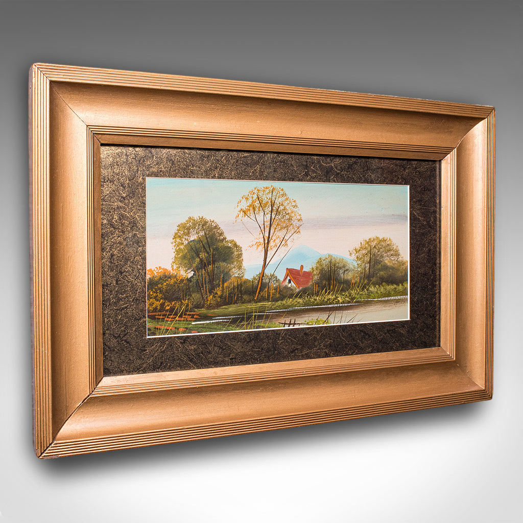 Vintage Landscape Painting, Scottish School, Framed, Oil, Riverbank Scene, Art