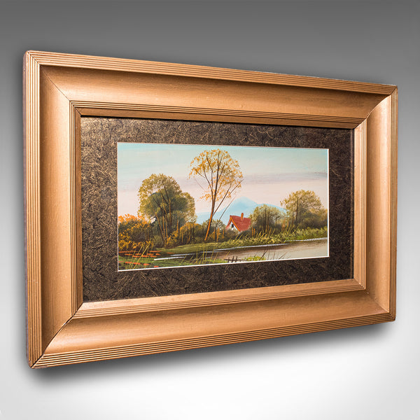 Vintage Landscape Painting, Scottish School, Framed, Oil, Riverbank Scene, Art