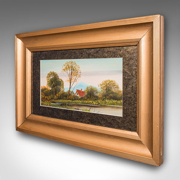 Vintage Landscape Painting, Scottish School, Framed, Oil, Riverbank Scene, Art