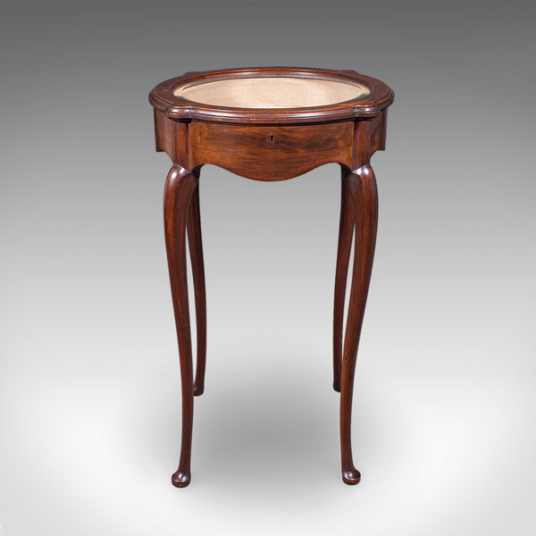 Small Antique Bijouterie Table, English, Glass Display Case, Edwardian, C.1905