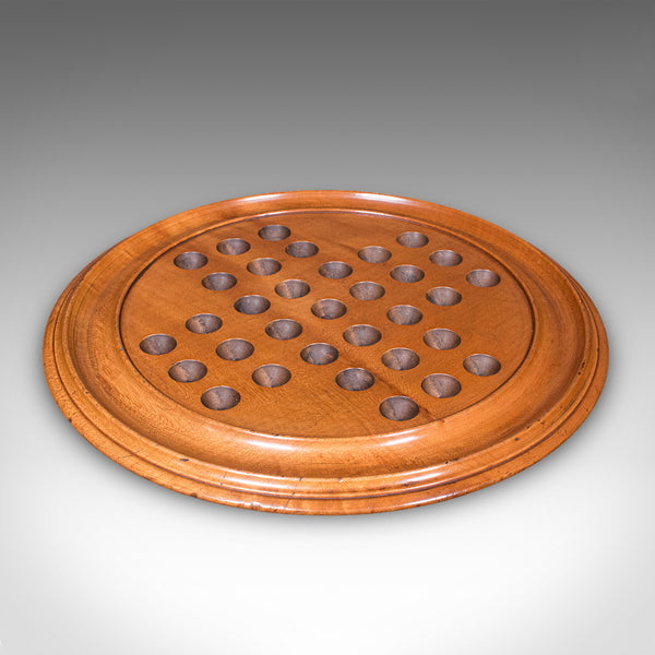 Vintage Solitaire Board, English Yew, Glass Marbles, Game Set, Mid Century, 1960