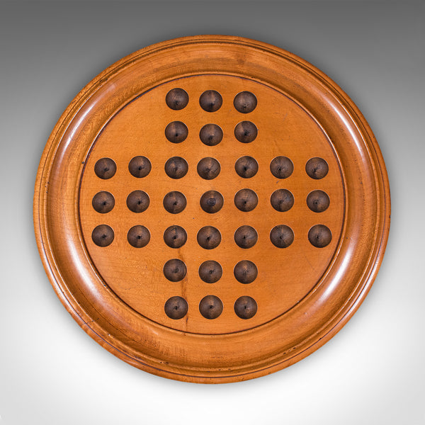 Vintage Solitaire Board, English Yew, Glass Marbles, Game Set, Mid Century, 1960