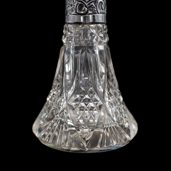Pair of Small Antique Scent Bottles, English, Perfume Decanter, Silver Collar