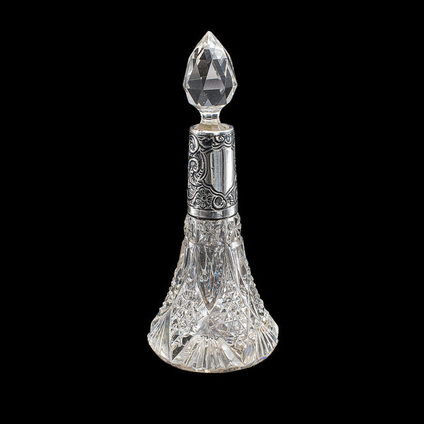 Pair of Small Antique Scent Bottles, English, Perfume Decanter, Silver Collar