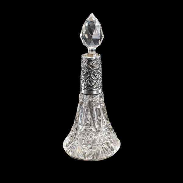 Pair of Small Antique Scent Bottles, English, Perfume Decanter, Silver Collar