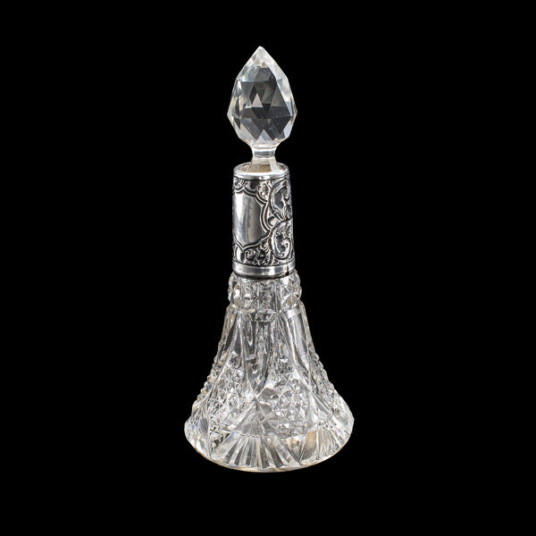 Pair of Small Antique Scent Bottles, English, Perfume Decanter, Silver Collar