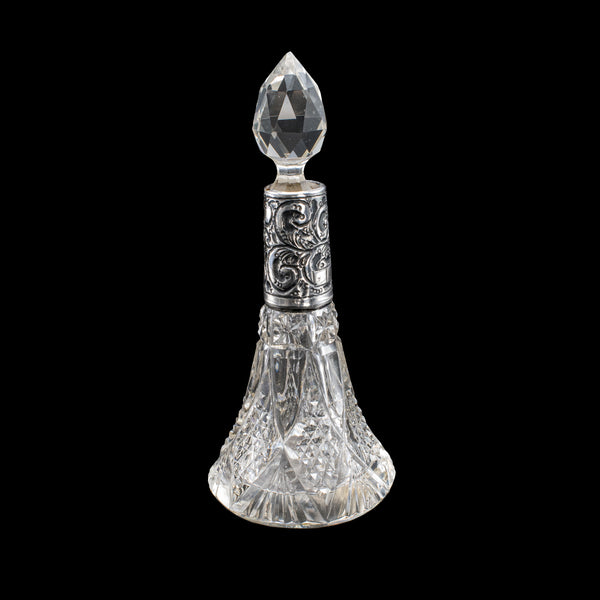 Pair of Small Antique Scent Bottles, English, Perfume Decanter, Silver Collar