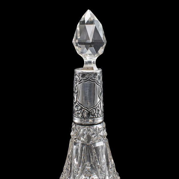 Pair of Small Antique Scent Bottles, English, Perfume Decanter, Silver Collar
