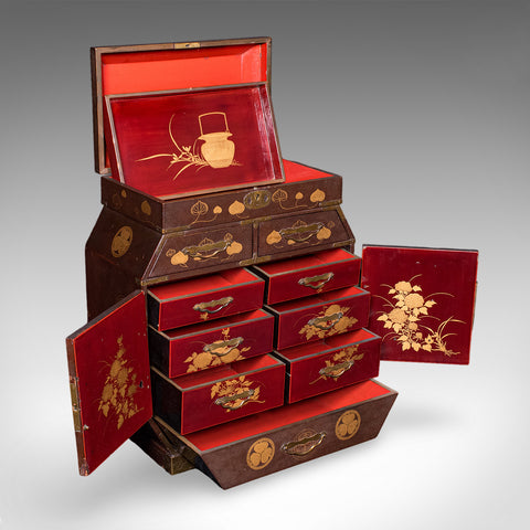 Antique Meiji Table Box, Japanese, Lacquered, Loose Leaf Tea Case, Victorian