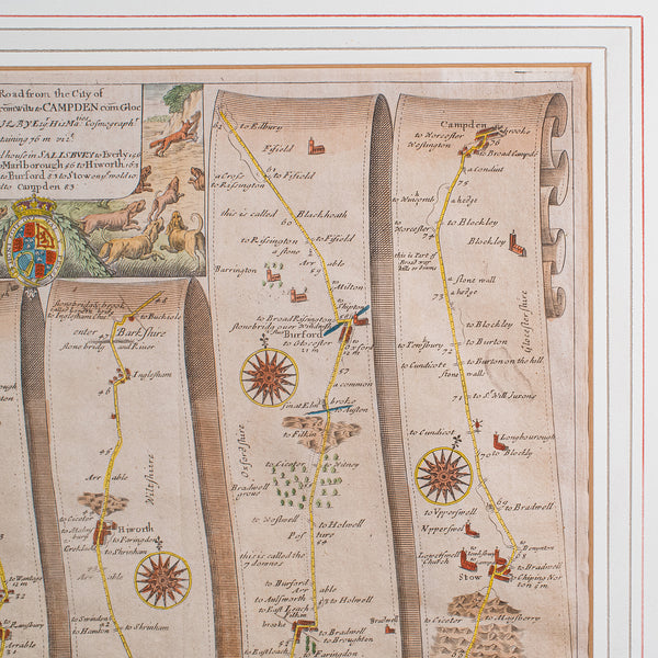 Antique Coaching Map, Salisbury to Campden, English, Framed Cartography, Ogilby