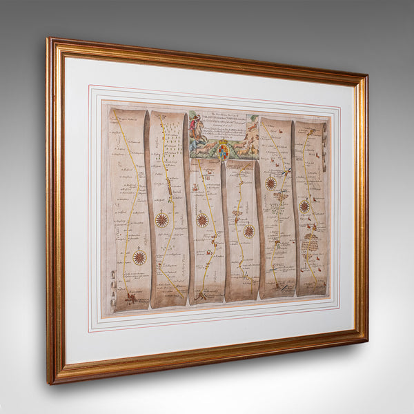 Antique Coaching Map, Salisbury to Campden, English, Framed Cartography, Ogilby