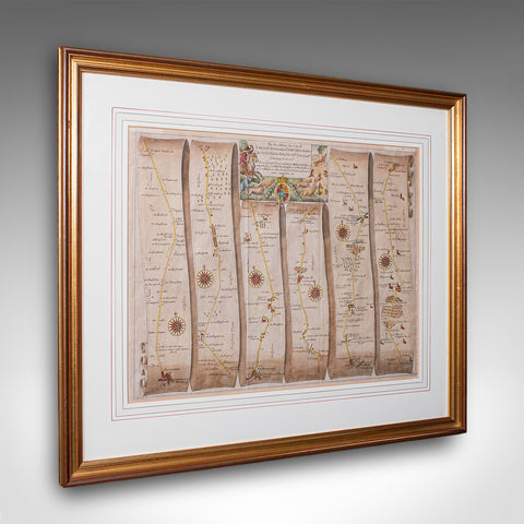 Antique Coaching Map, Salisbury to Campden, English, Framed Cartography, Ogilby