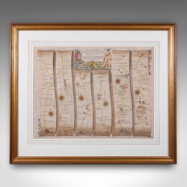 Antique Coaching Map, Salisbury to Campden, English, Framed Cartography, Ogilby