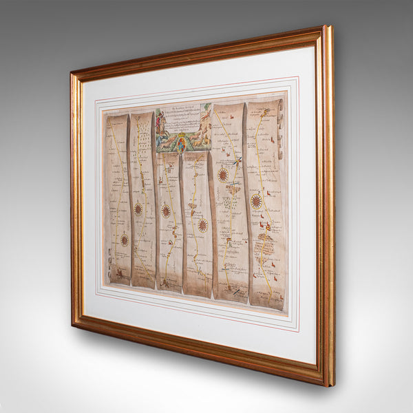 Antique Coaching Map, Salisbury to Campden, English, Framed Cartography, Ogilby