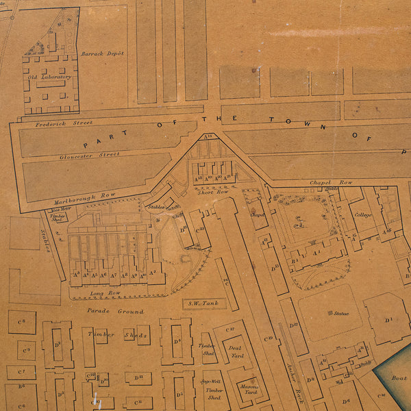 Antique Town Plan, Portsmouth Dockyard, English, Framed Cartography, Victorian