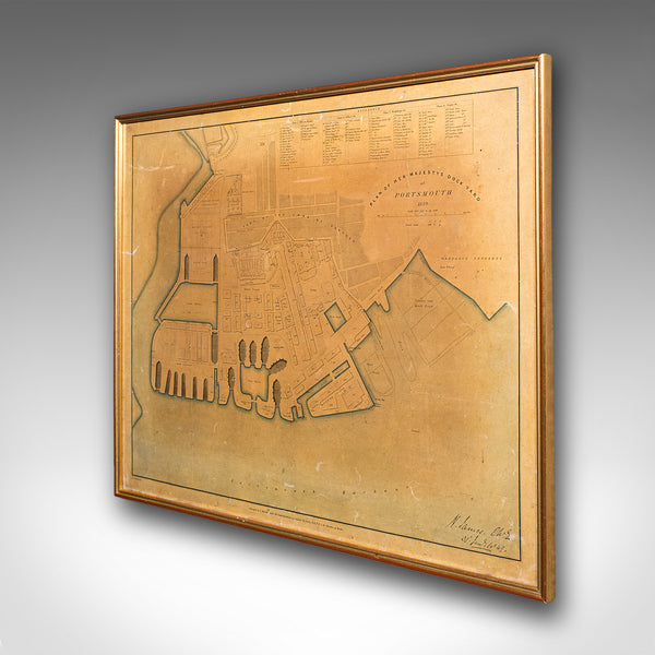 Antique Town Plan, Portsmouth Dockyard, English, Framed Cartography, Victorian