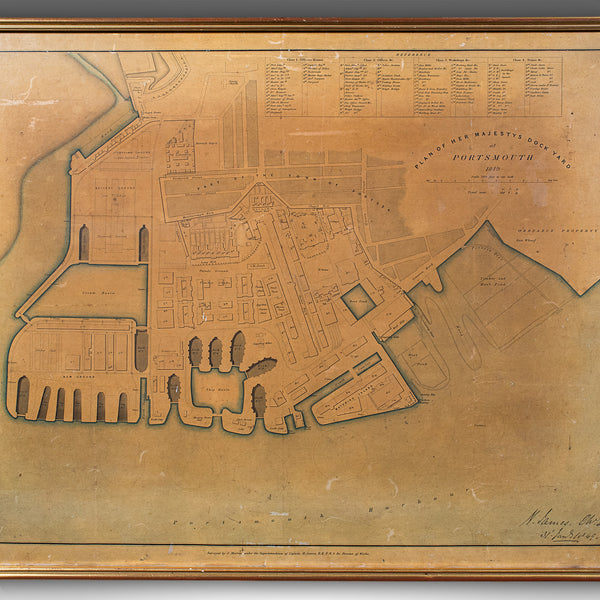 Antique Town Plan, Portsmouth Dockyard, English, Framed Cartography, Victorian