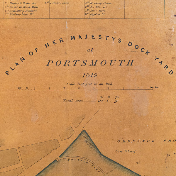 Antique Town Plan, Portsmouth Dockyard, English, Framed Cartography, Victorian