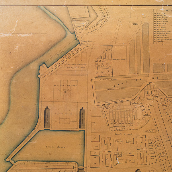 Antique Town Plan, Portsmouth Dockyard, English, Framed Cartography, Victorian