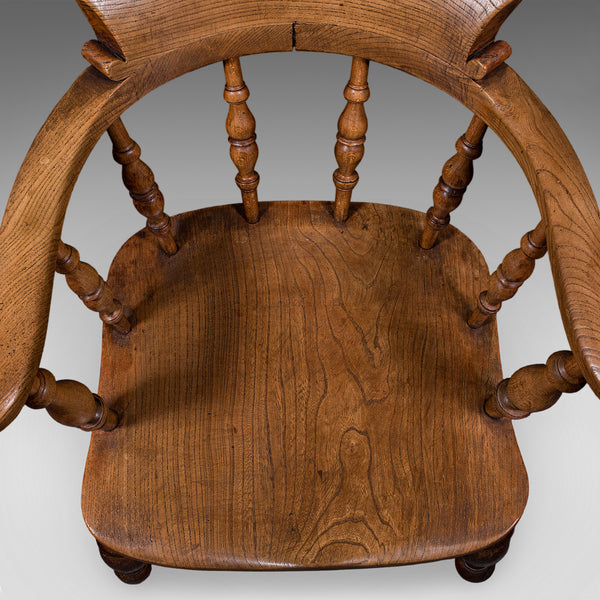 Pair of Antique Country House Captain's Chairs, English, Smoker's Bow, Victorian