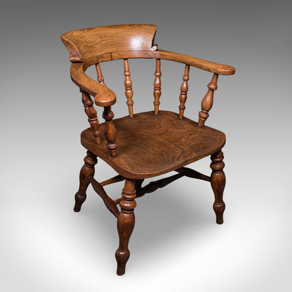 Pair of Antique Country House Captain's Chairs, English, Smoker's Bow, Victorian