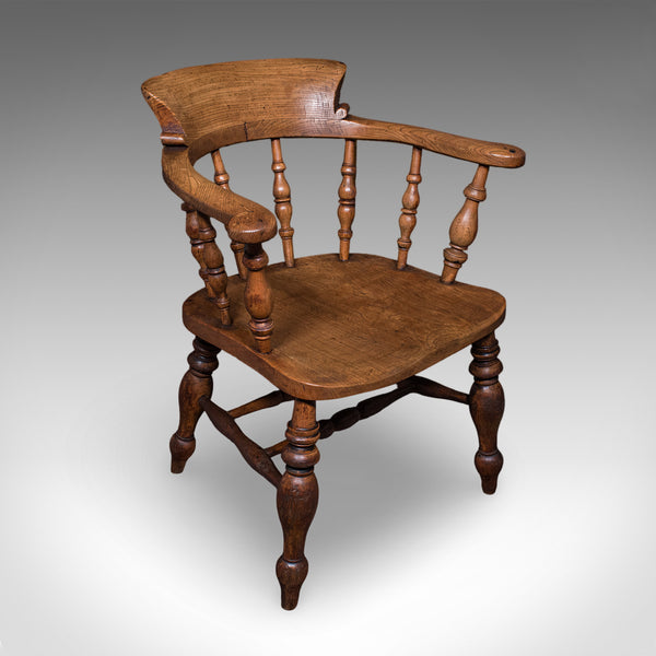 Pair of Antique Country House Captain's Chairs, English, Smoker's Bow, Victorian