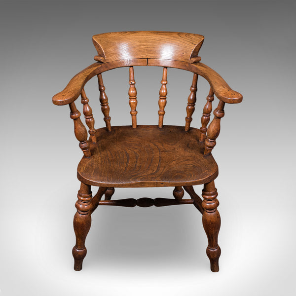 Pair of Antique Country House Captain's Chairs, English, Smoker's Bow, Victorian