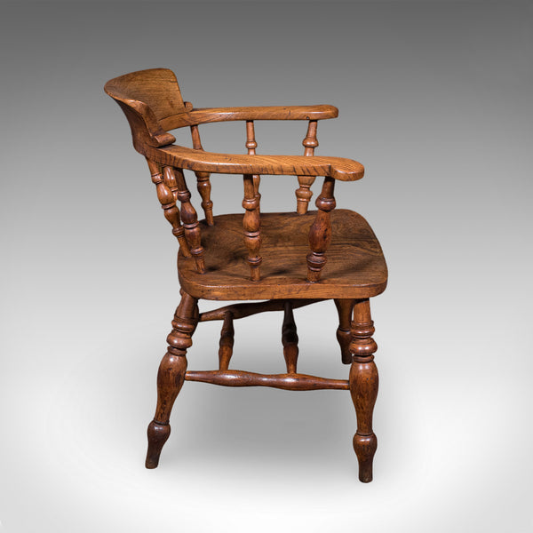 Pair of Antique Country House Captain's Chairs, English, Smoker's Bow, Victorian