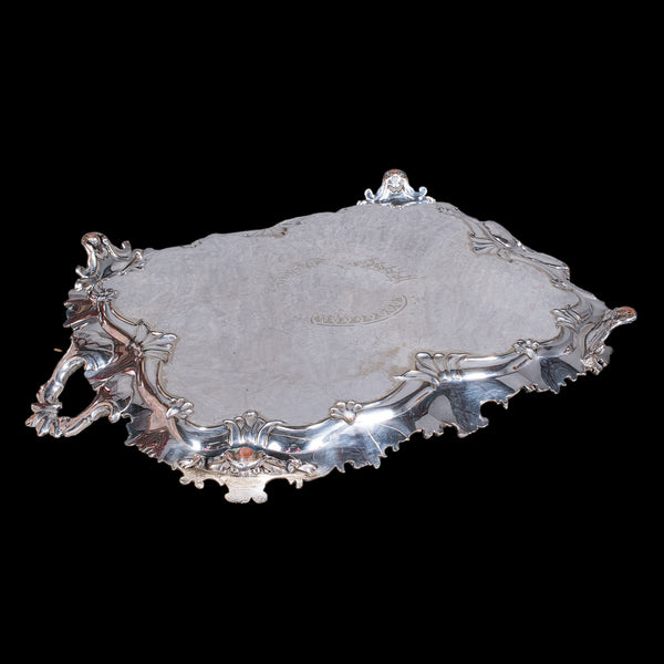Large Antique Presentation Tray, English, Silver Plate, Afternoon Tea, Victorian