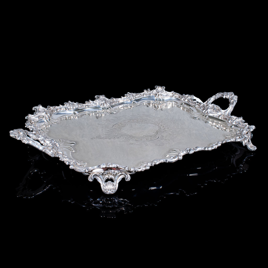 Large Antique Presentation Tray, English, Silver Plate, Afternoon Tea, Victorian