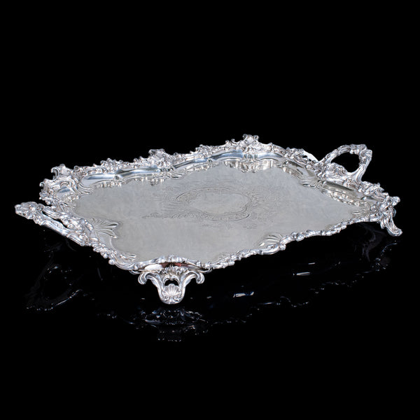 Large Antique Presentation Tray, English, Silver Plate, Afternoon Tea, Victorian