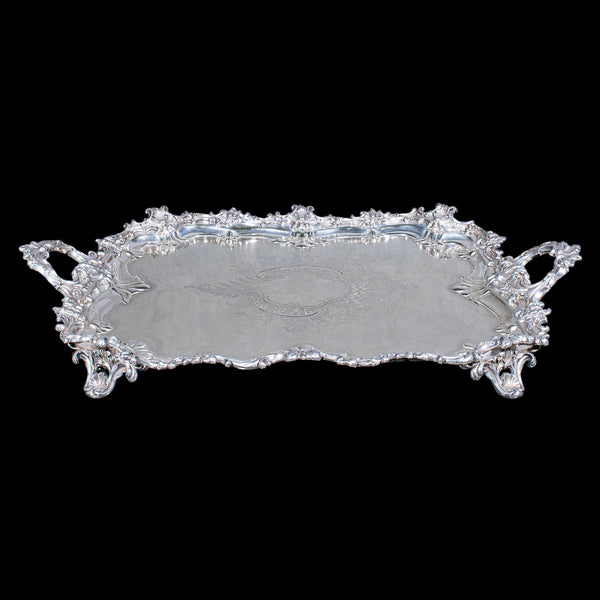 Large Antique Presentation Tray, English, Silver Plate, Afternoon Tea, Victorian