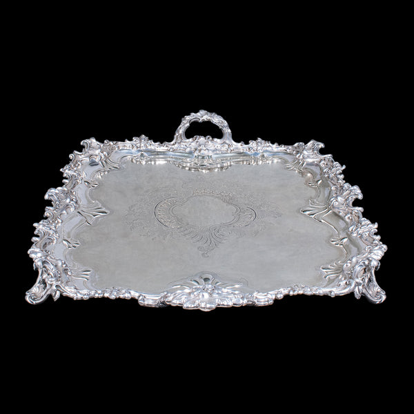 Large Antique Presentation Tray, English, Silver Plate, Afternoon Tea, Victorian