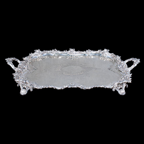 Large Antique Presentation Tray, English, Silver Plate, Afternoon Tea, Victorian