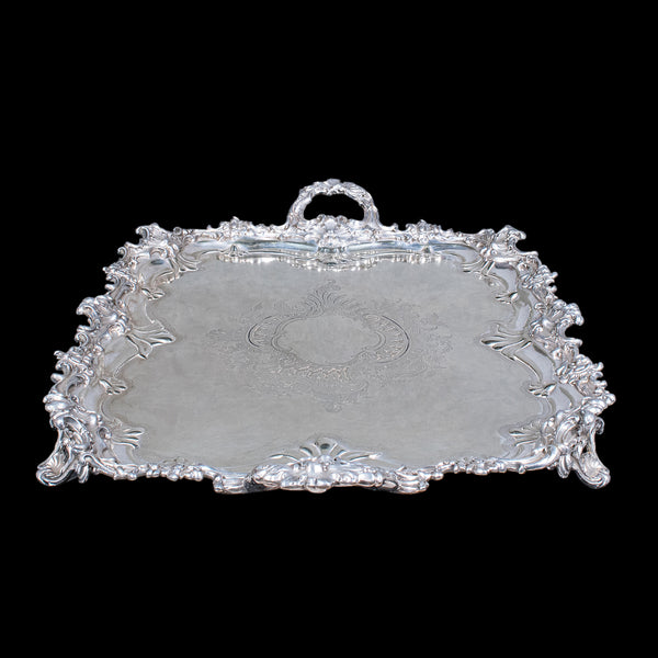 Large Antique Presentation Tray, English, Silver Plate, Afternoon Tea, Victorian