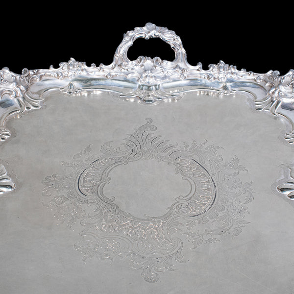 Large Antique Presentation Tray, English, Silver Plate, Afternoon Tea, Victorian