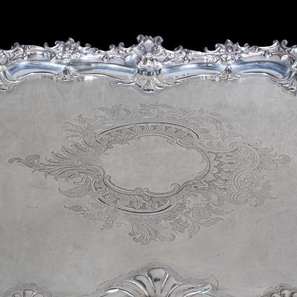 Large Antique Presentation Tray, English, Silver Plate, Afternoon Tea, Victorian