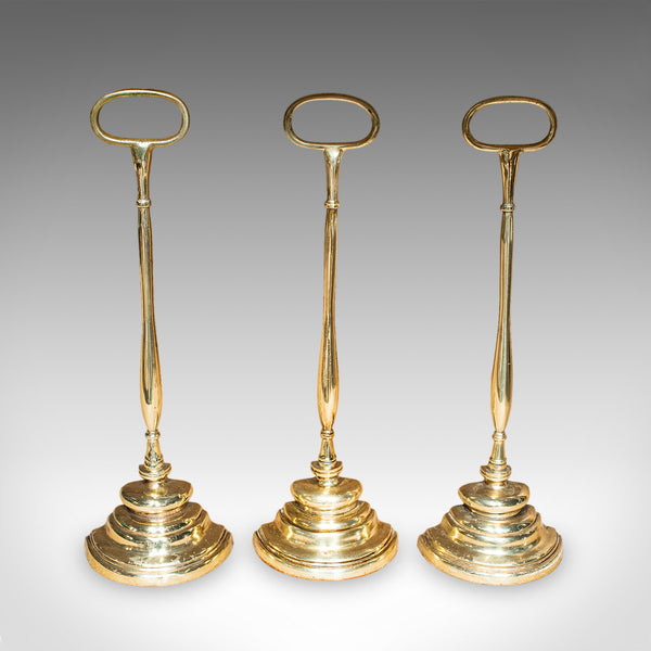 Rare Antique Trio of Door Butlers, English, Brass Doorstop, Edwardian, C.1910