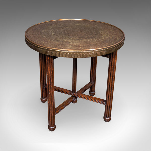 Vintage Campaign Table, Middle Eastern, Beech, Brass, Berber, Folding, Art Deco