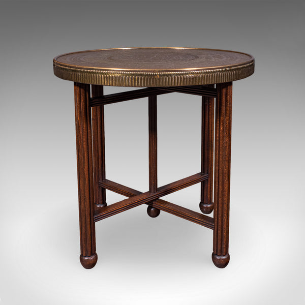 Vintage Campaign Table, Middle Eastern, Beech, Brass, Berber, Folding, Art Deco