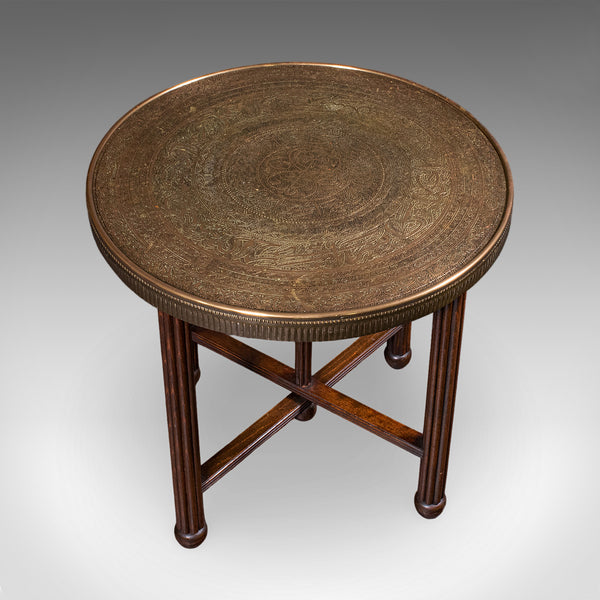 Vintage Campaign Table, Middle Eastern, Beech, Brass, Berber, Folding, Art Deco