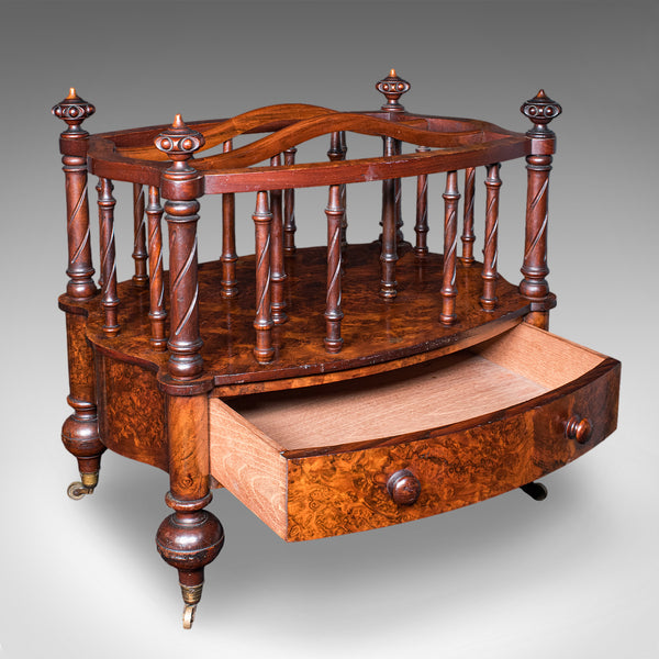 Antique Canterbury Stand, English, Burr Walnut, Newspaper, Magazine, Regency